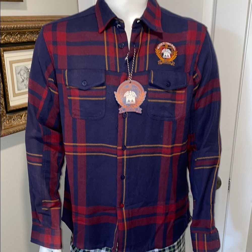 BNWT unique rare Bornfly Navy and Red Plaid Men's Shirt